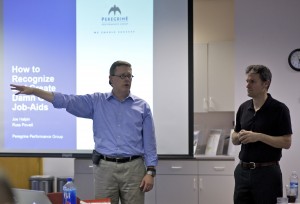 Russ Powell and Joe Halpin of Peregrine Performance Group getting things started at the workshop <em>How to Create Damn Good Job Aids</em> for ATD Golden Gate (North Bay). Photo: Adrian Mendoza